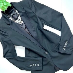 Zara Black Satin Lapel Tuxedo Jacket Blazer Single Button Size XS